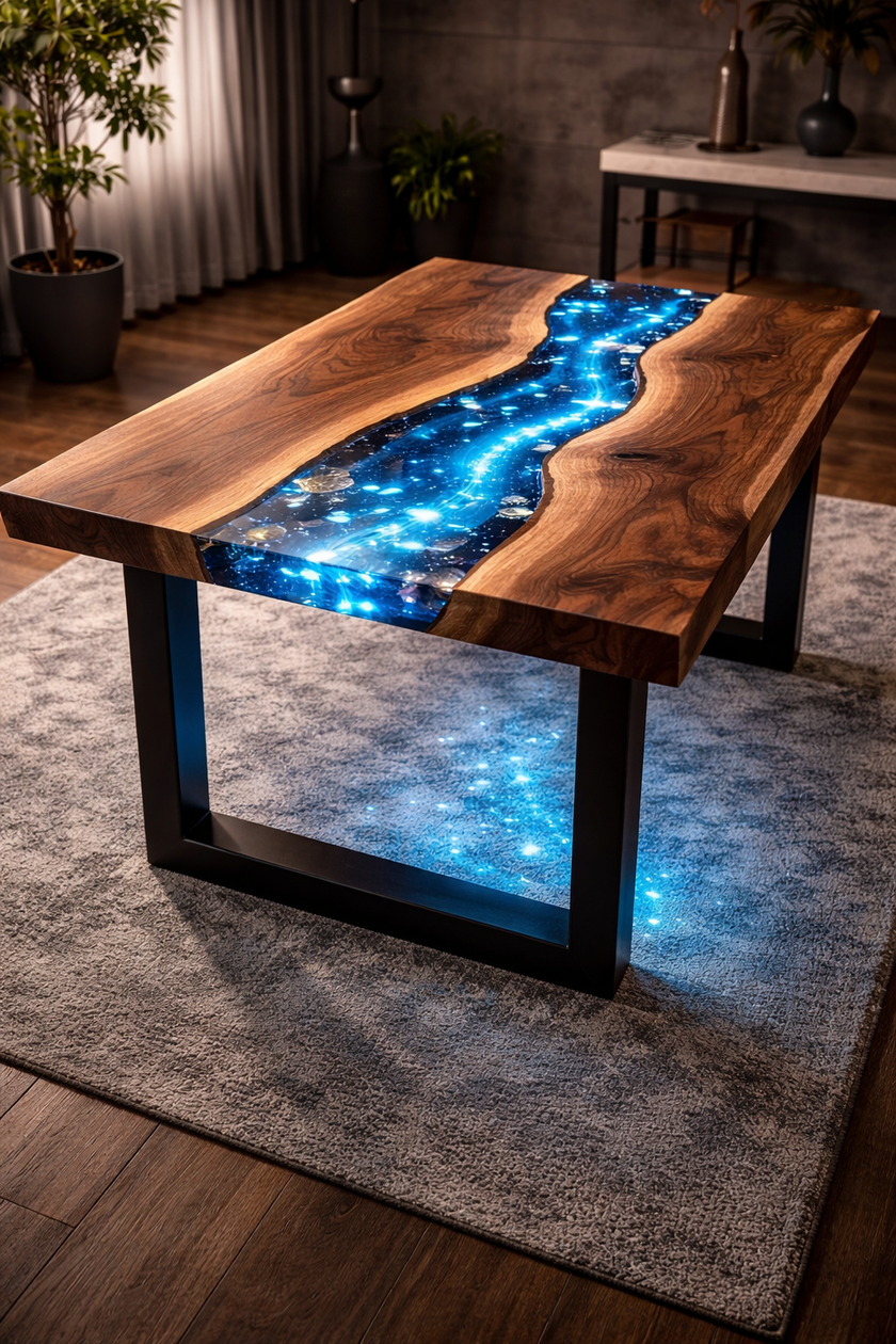 Custom Live Edge Epoxy River Dining Table