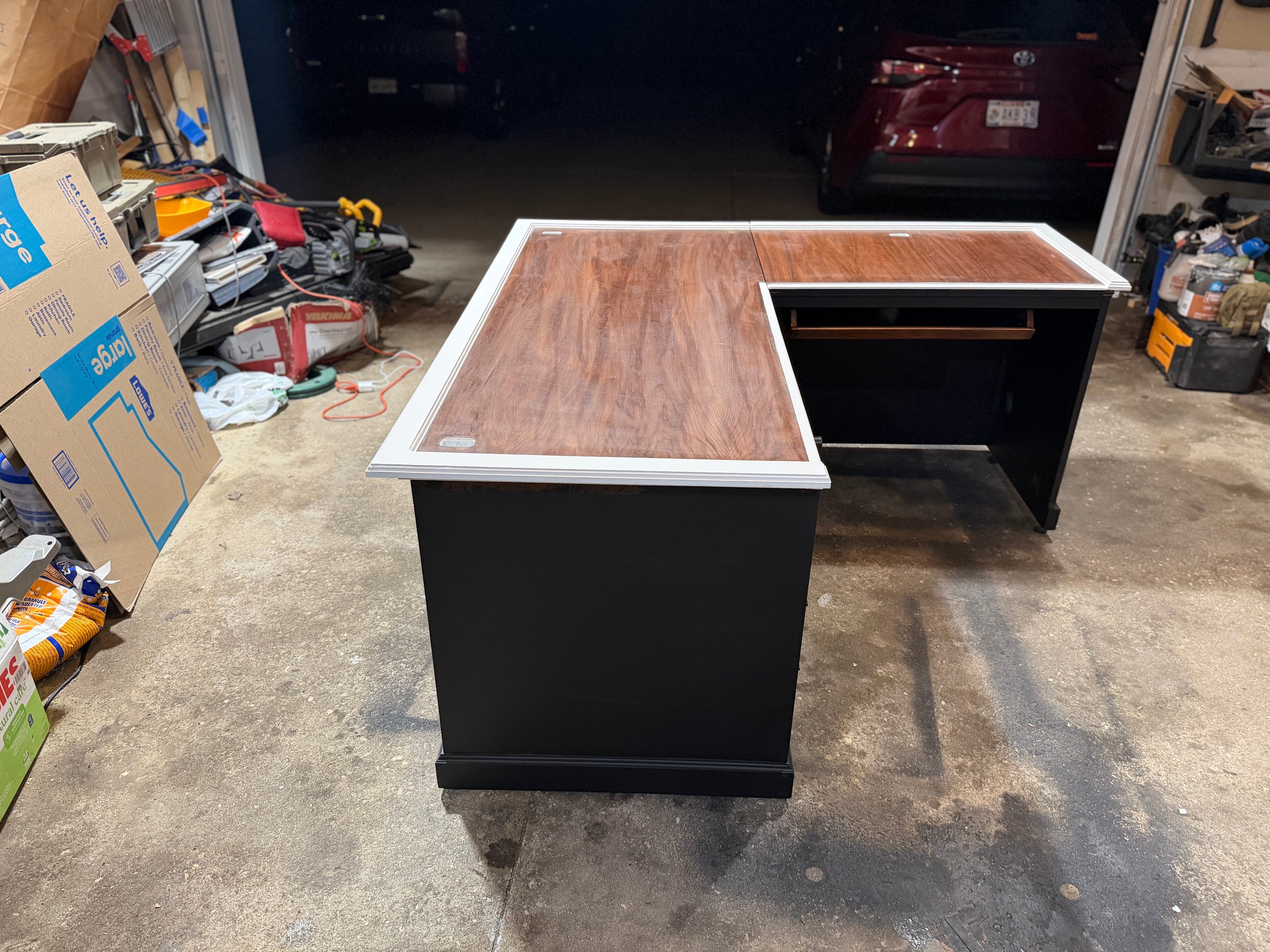 Restored L-Shaped Executive Desk | Modern Two-Tone | 5.5ft x 5.5ft | Locking Drawers