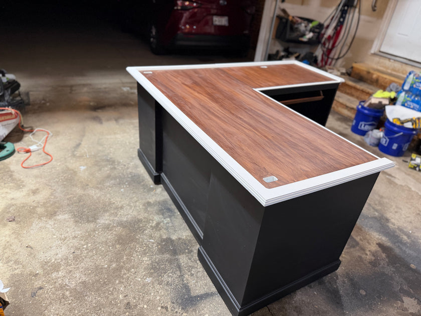 Restored L-Shaped Executive Desk | Modern Two-Tone | 5.5ft x 5.5ft | Locking Drawers