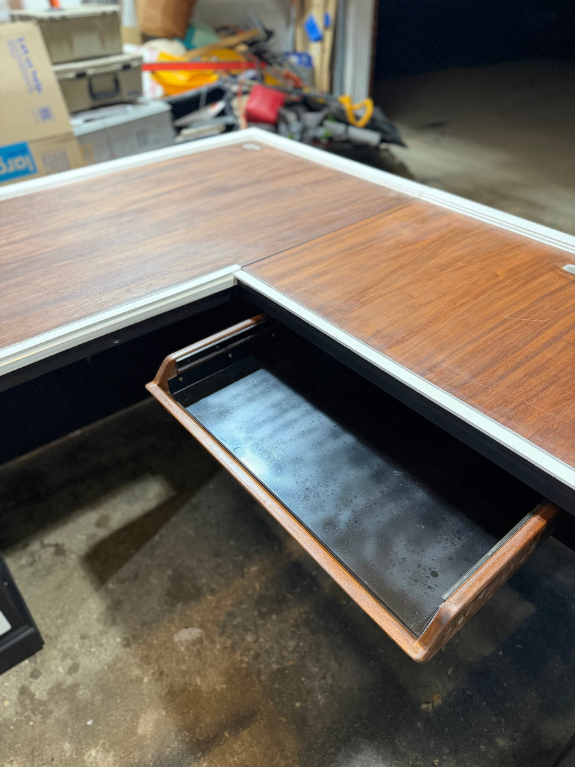Restored L-Shaped Executive Desk | Modern Two-Tone | 5.5ft x 5.5ft | Locking Drawers