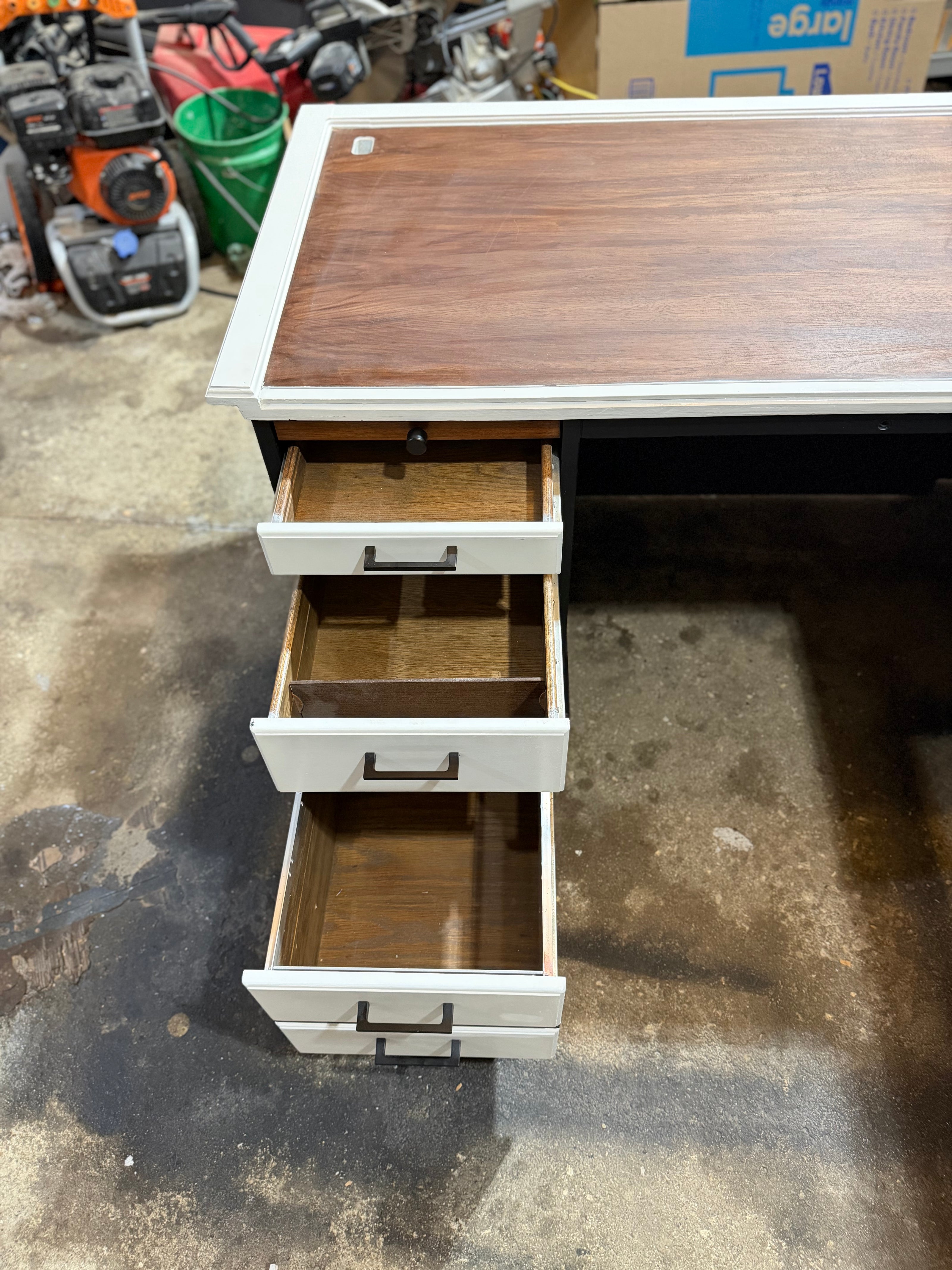 Restored L-Shaped Executive Desk | Modern Two-Tone | 5.5ft x 5.5ft | Locking Drawers