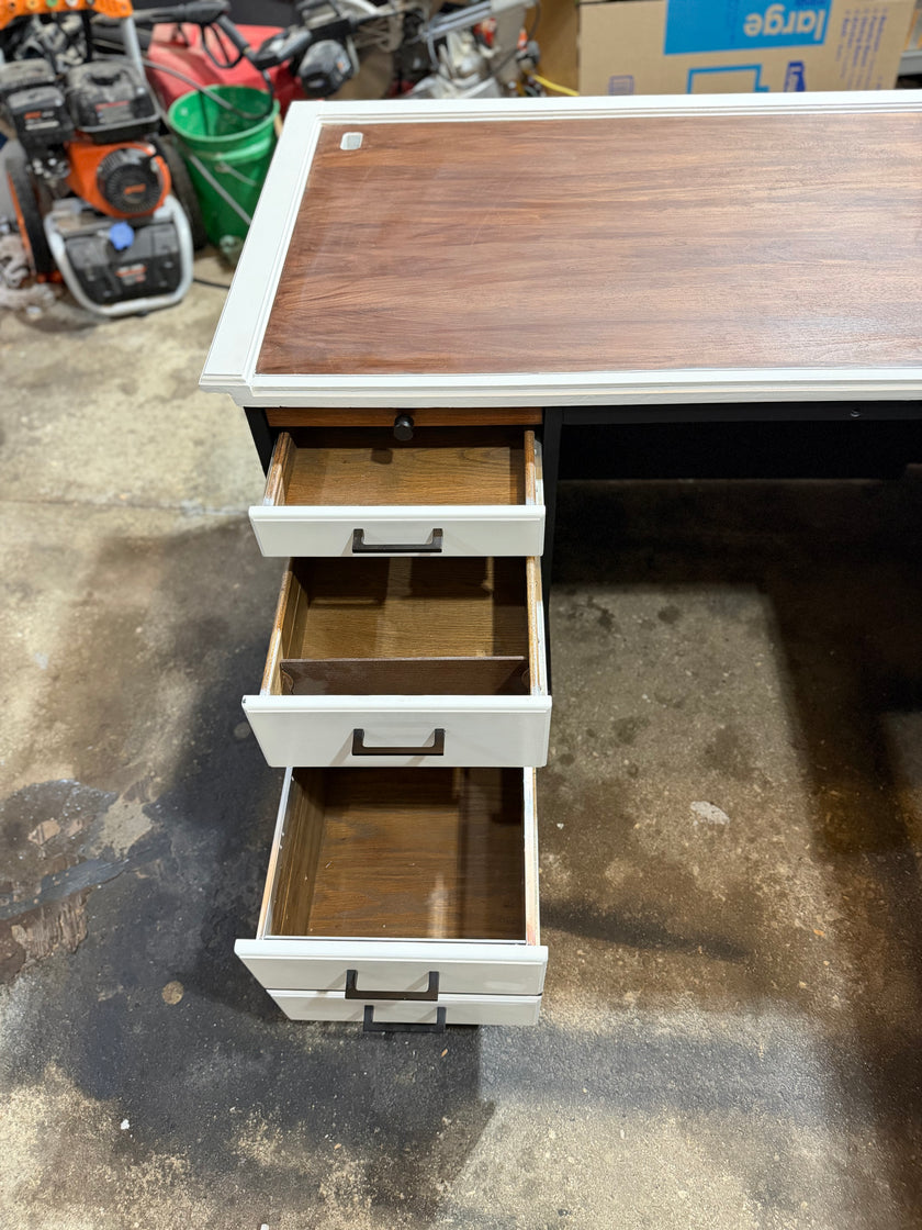 Restored L-Shaped Executive Desk | Modern Two-Tone | 5.5ft x 5.5ft | Locking Drawers