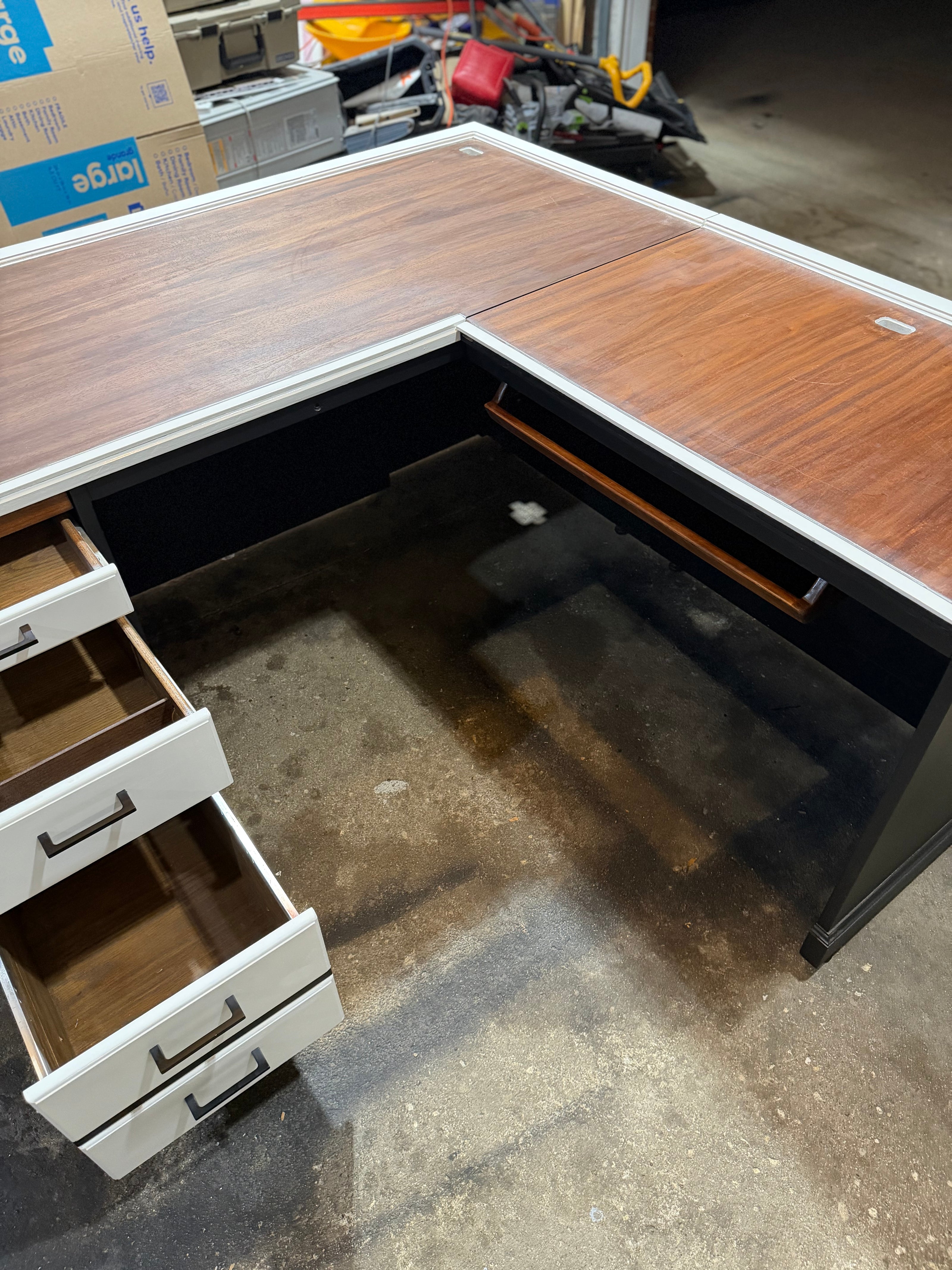 Restored L-Shaped Executive Desk | Modern Two-Tone | 5.5ft x 5.5ft | Locking Drawers