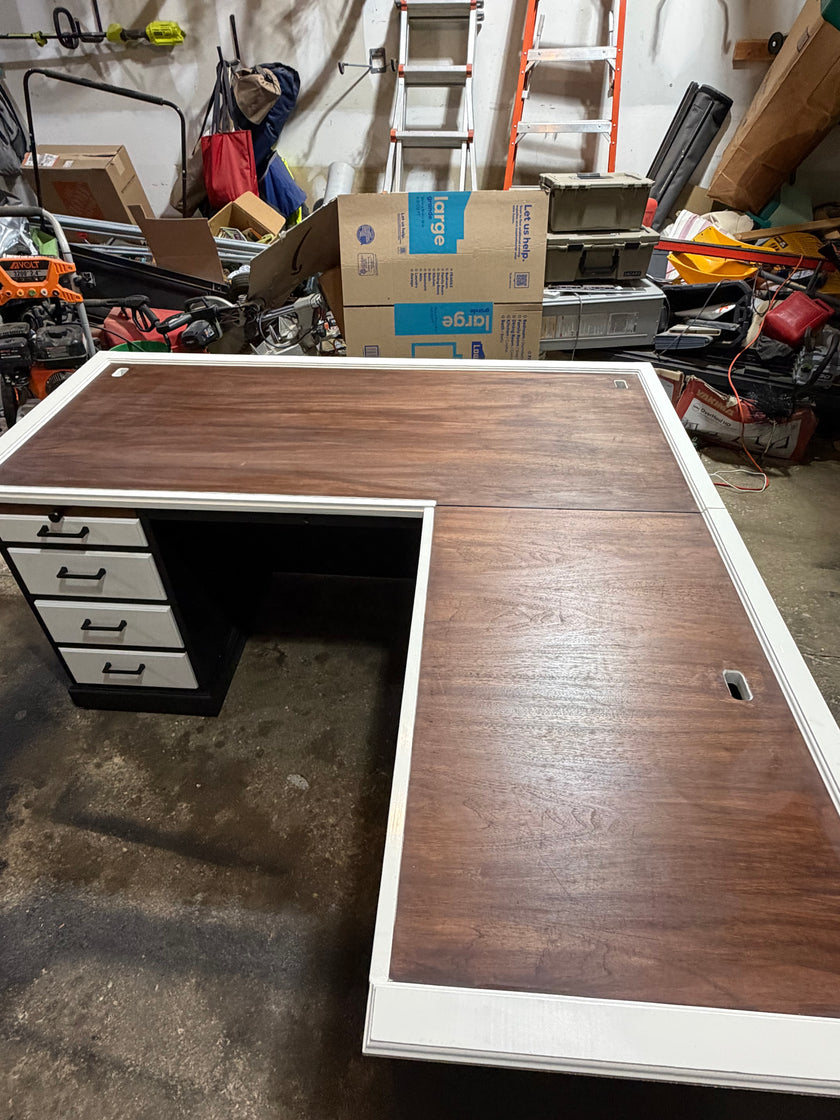 Restored L-Shaped Executive Desk | Modern Two-Tone | 5.5ft x 5.5ft | Locking Drawers